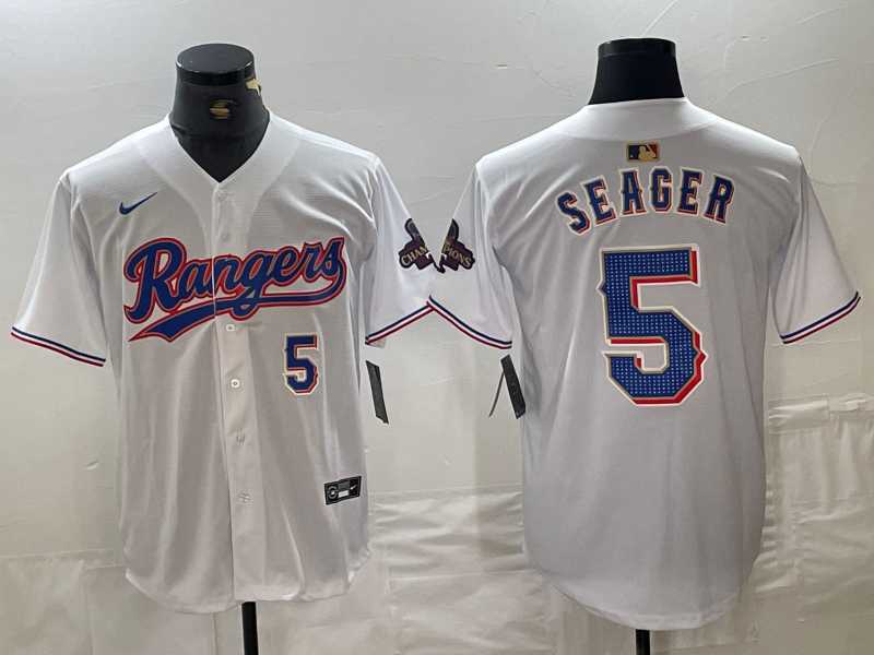 Mens Texas Rangers #5 Corey Seager Number White 2024 Gold Collection Limited Cool Base Jersey